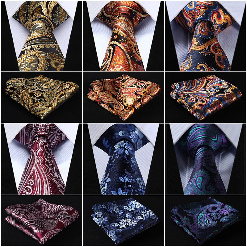 

Pocket Square Classic Party Wedding Floral 3.4" Silk Wedding Mens Extra Long Tie XL Necktie Handkerchief Set #Q6
