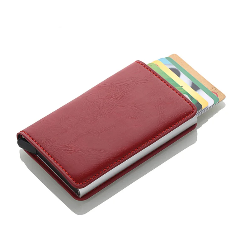 

Maideduod Men Card Holder RFID Aluminium Alloy Credit Card Holder PU Leather Wallet Antitheft Men Wallet Automatic Up Card Case