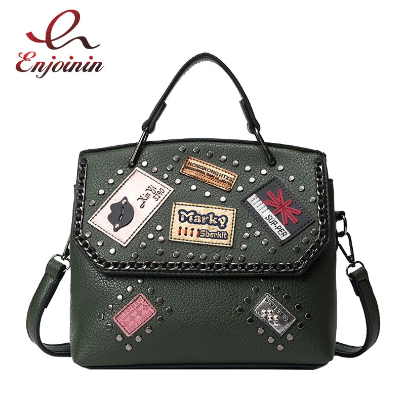 

Female fashion rivet badge pu leather ladies casual totes shoulder bag handbag women's purse crossbody messenger bag 6 colors