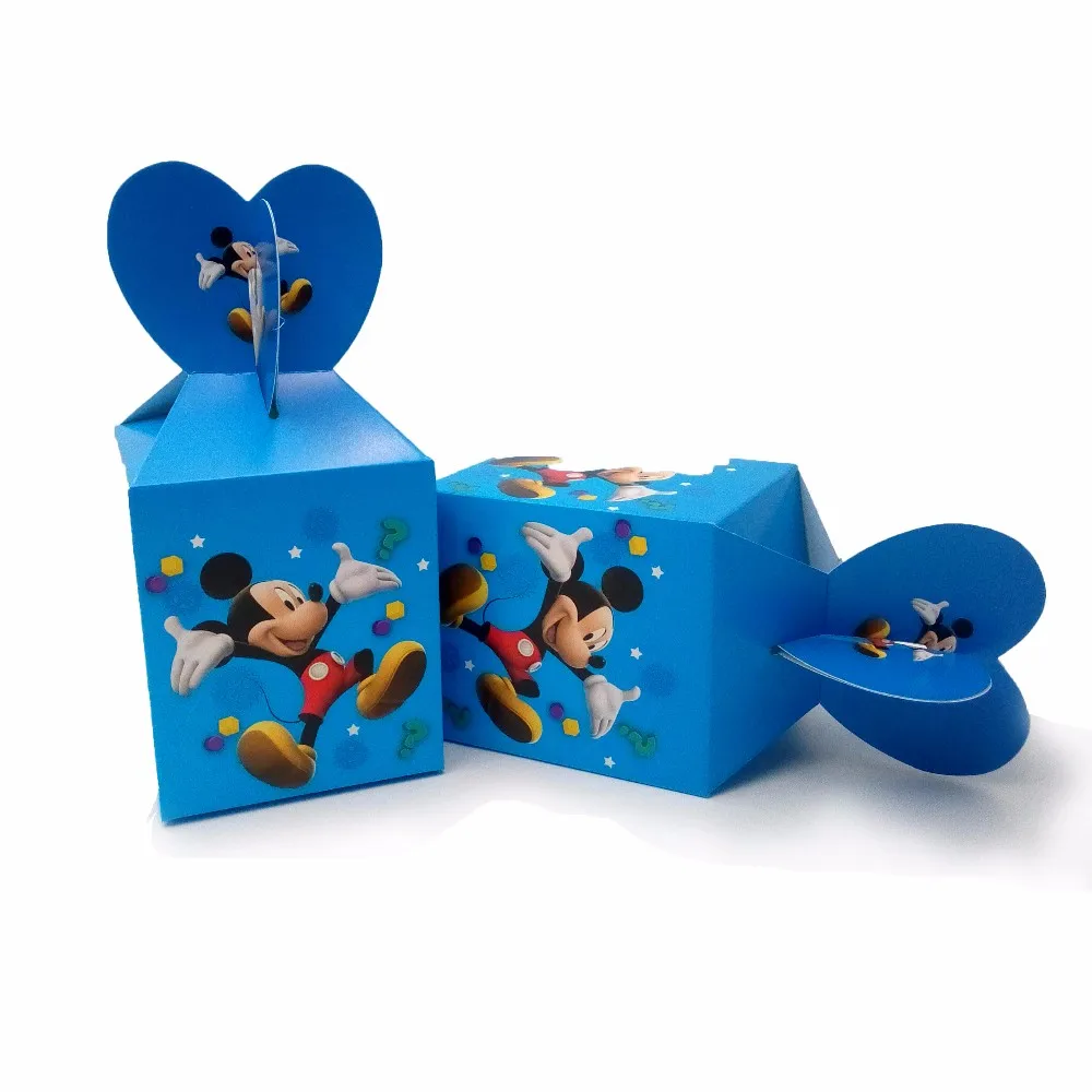 12Pcs/Lot Mickey Mouse Theme Print Candy Box Party Supplies Loading Gift Loot Bag Paper Box Birthday Party 10*8.5*18cm