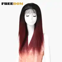 FREEDOM Natural Looking African American Wigs For Black Women Ombre Red Yaki Straight Lace Wig Synthetic With Baby Hair Wig