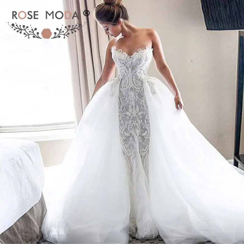 

Rose Moda Luxury Chantilly Lace Mermaid Wedding Dress with Removable Train