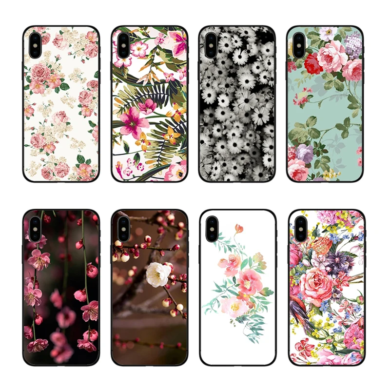 

IMIDO Peony Daisy Cactus Leaves Hard Plastic Soft Silicone Cover Case For iPhone 8 7 6 6S Plus X XS XR XSmax 7plus 8plus Cover