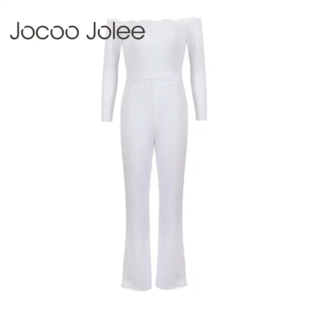white off the shoulder pantsuit