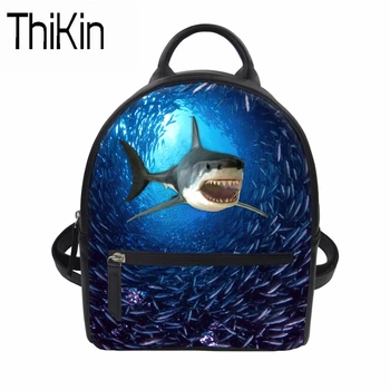 

THIKIN Women Backpack School Mochila Girls Dolphin Shark Printing Small PU Leather Backpack for School Book Bagpack Beach Bag