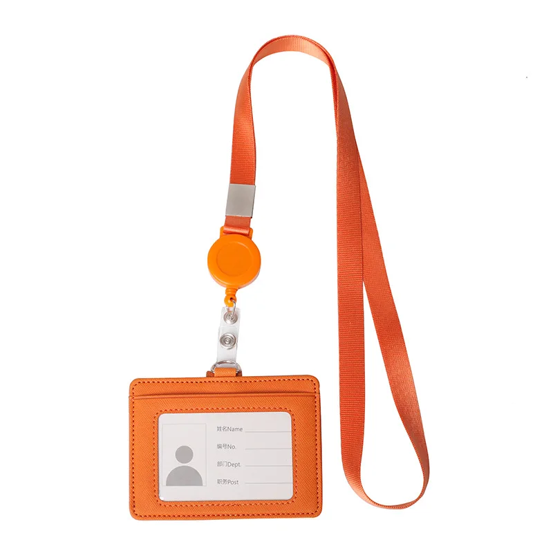 Держатель Бейджа из искусственной кожи с выдвижным шнурком держатель для карт - Цвет: Orange Horizon