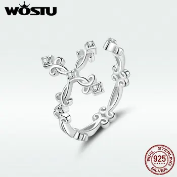 

WOSTU 100% Real 925 Sterling Silver Cross Opening Rings For Women Hot Fashion Classic CZ Adjustable Rings Jewelry Gift DAR041