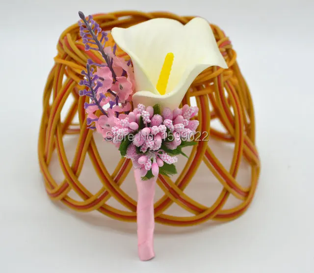 Rustic Wedding Calla Lily Flowers For Groomsmen Boutonnieres Pink