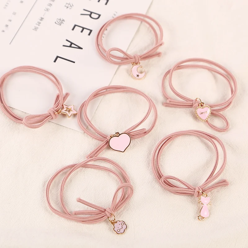 

10Pcs/Lot New Fashion Cute Pink Heart Star Elastic Rubber Hair Bands Headwear Women Girl Ponytail Hair Rope Gum Hair Accessories
