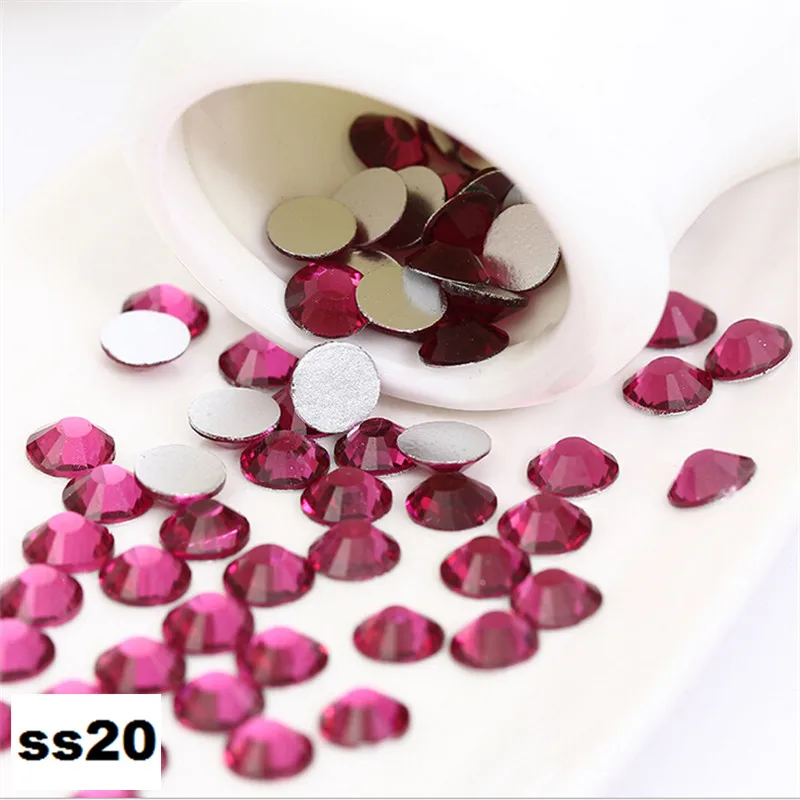 

ss20 (4.8-5.0mm) Fushsia 1440pcs/Lot Flat Back Nail Art Glue On Rhinestones / Non Hotfix Crystals Decorations DIY Supplies