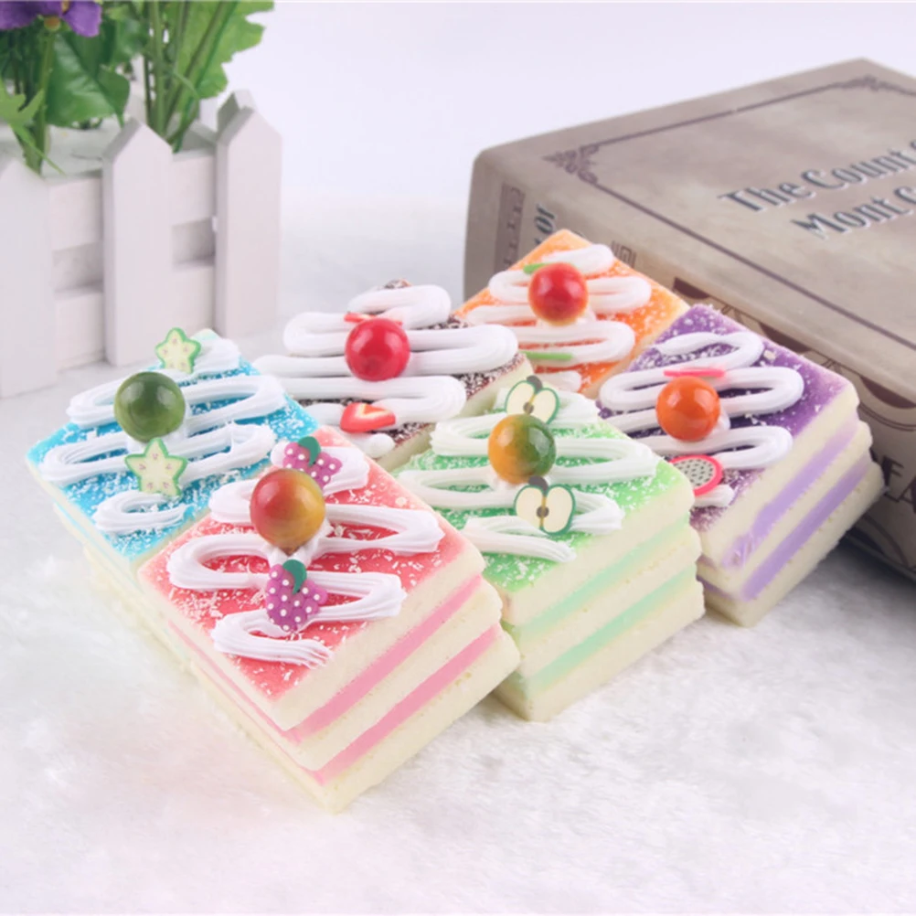 

1PC Cute Miniatures Artificial Cake Simulation Fake Food Cream Small Triangular Cake Kitchen Toys Figurines For Kids