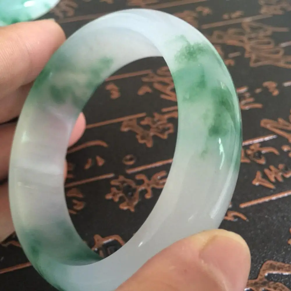 

58MM VERY FINE RARE NATURAL GREEN WHITE stoneITE stone BRACELET BANGLE AA