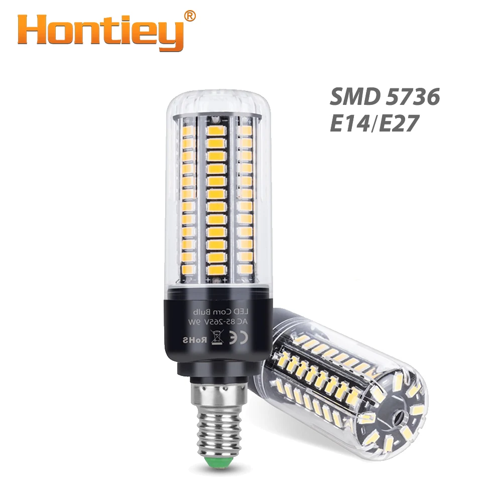 Hontiey E27 Светодиодный светильник E14 SMD5736 светодиодный светильник переменного тока 110 В 220 В светодиодный светильник-кукуруза 3,5 Вт 5 Вт 7 Вт 9 Вт 12 Вт 15 Вт 20 Вт для гостиной ампулы