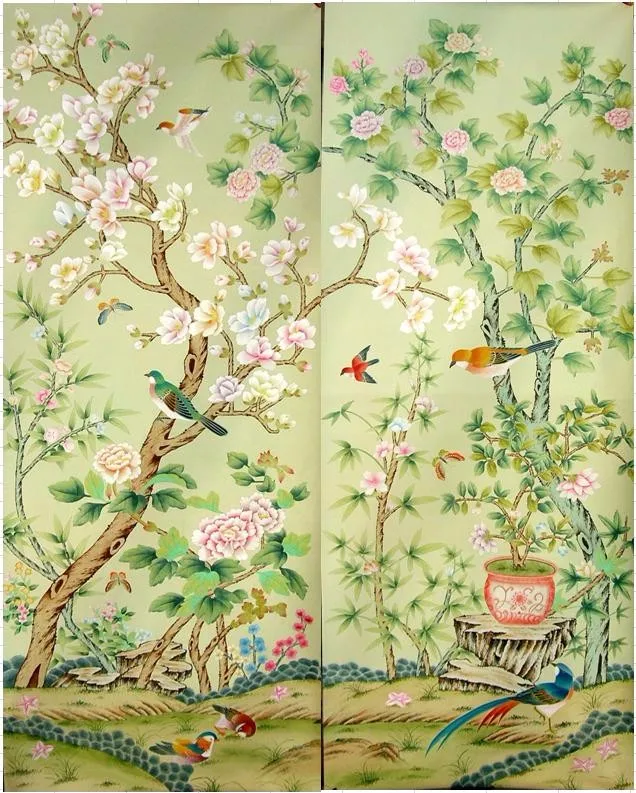 Классический стиль роскошные расписанные вручную Шелковые обои картина с магнолией с птицами обои много искусства и фон на выбор