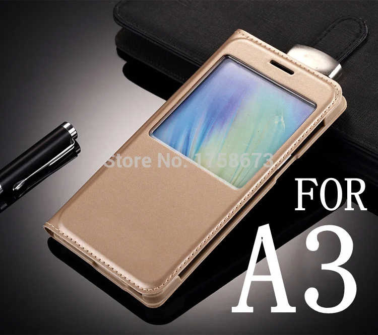 

2015 Luxury Flip Leather Case for Samsung Galaxy A3 A300 A3000 A300F Smart View Window Case Back Cover