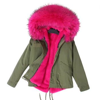 

Winter Jacket Women Brand 2020 Real Fur Coat Parka Raccoon Fur Collar Faux Fur Liner Loose Army Green Coat Streetwear Fashion