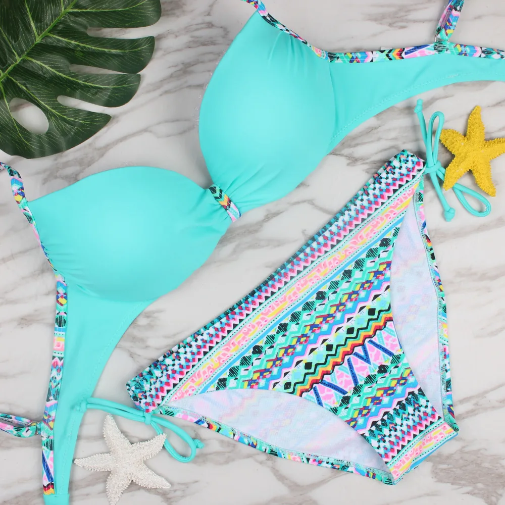 Bikini 2017 Swimwear Women Halter Vintage Bathing Suit Bikini Push Up Padding Sexy Brazilian Tropical Swimsuit