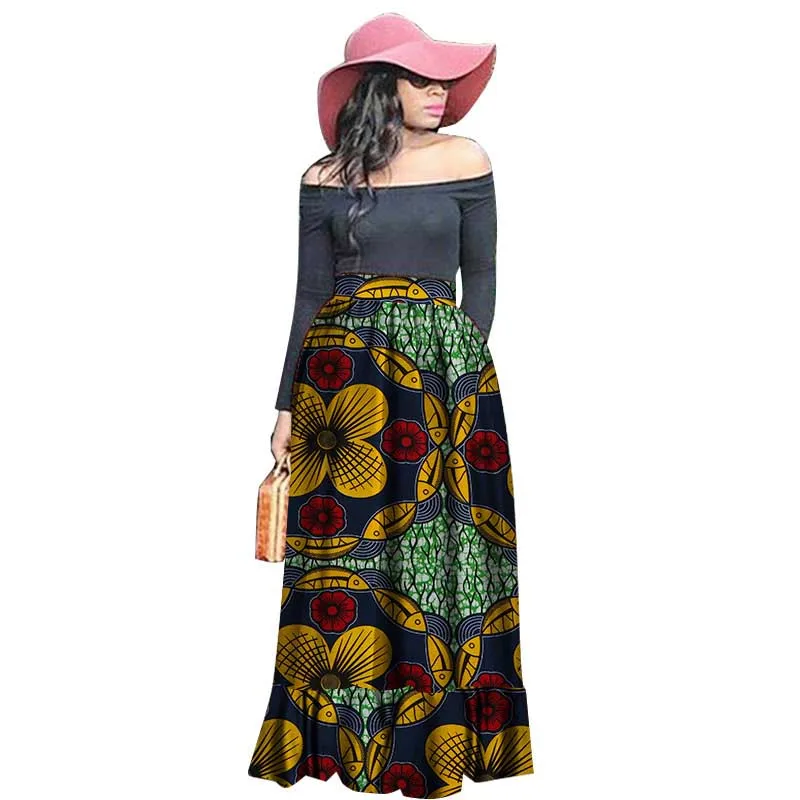 Новая юбка с Африканским принтом хлопок парафинированная ткань с принтом африканская Женская длинная юбка модная Высококачественная юбка Темперамент хлопок - Цвет: E