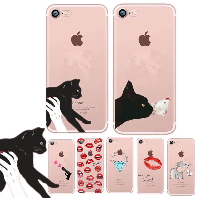 Soft phone Case for iphone 6 6s Slim Cute Patterns Transparent Cartoon 7 8 7plus X plus 5s 5 SE TPU thin |