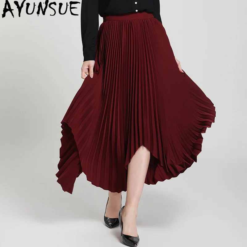 AYUNSUE летняя Длинная женская юбка элегантная складчатая юбка винно-красная Весенняя юбка Женская Корейская Faldas Mujer Moda KJ2102