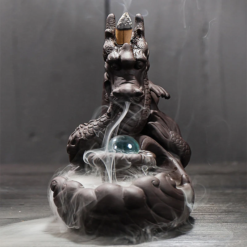 Backflow Incense Burner Dragon With Crystal Ball + 20Pcs Creative Ceramic Incense Holder Censer  Incense Cones Dropshipping