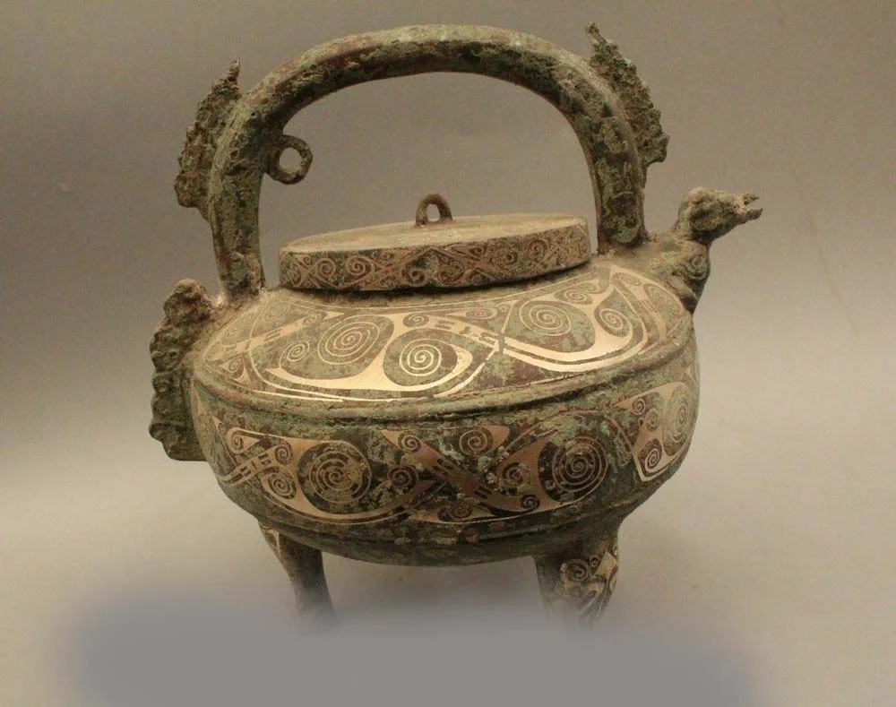 

10"Archaic China Dynasty Palace Bronze Silver Beast flagon wine pot Cup Zun