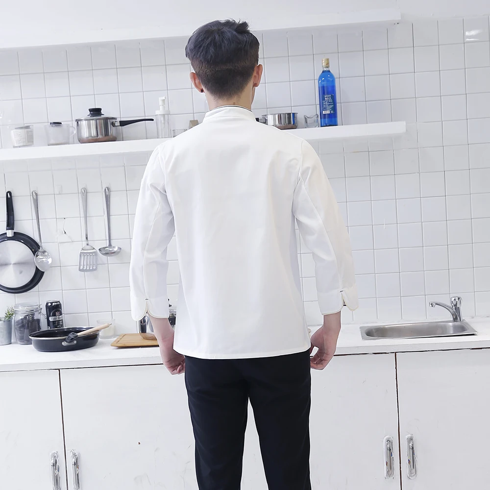 С длинным рукавом белый шеф повар костюмы двубортный еда услуги высокое качество Ресторан отеля рабочая одежда официанта униформа Cozinha