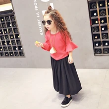 2-6Y, 2016 New Spring Girls Shirt Three Quarter Sleeve Bell Bottom Children T-shirt Simple Style Kids Clothes not contain Strap
