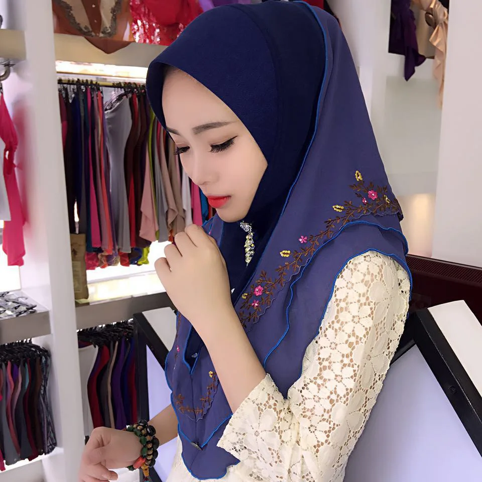 Fashion Muslim Women's Hijab Instant Wraps Bonnet Shawl Headscarf Abaya Headgear Arab Islamic Embroidery Scarf Bandanas Hooded
