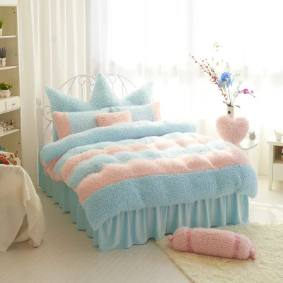 

Flannel short plush bedding Duvet Cover Set Million Romantic Soft Bedclothes Plain Twill Boho 4Pcs drap de lit Favorite