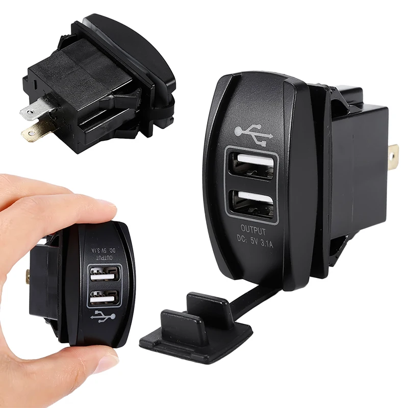 Car Dual USB Charger Cover for Motorcycle Auto Truck ATV Boat 12V-24V LED Dual USB Socket Mount Charger Power Adapter