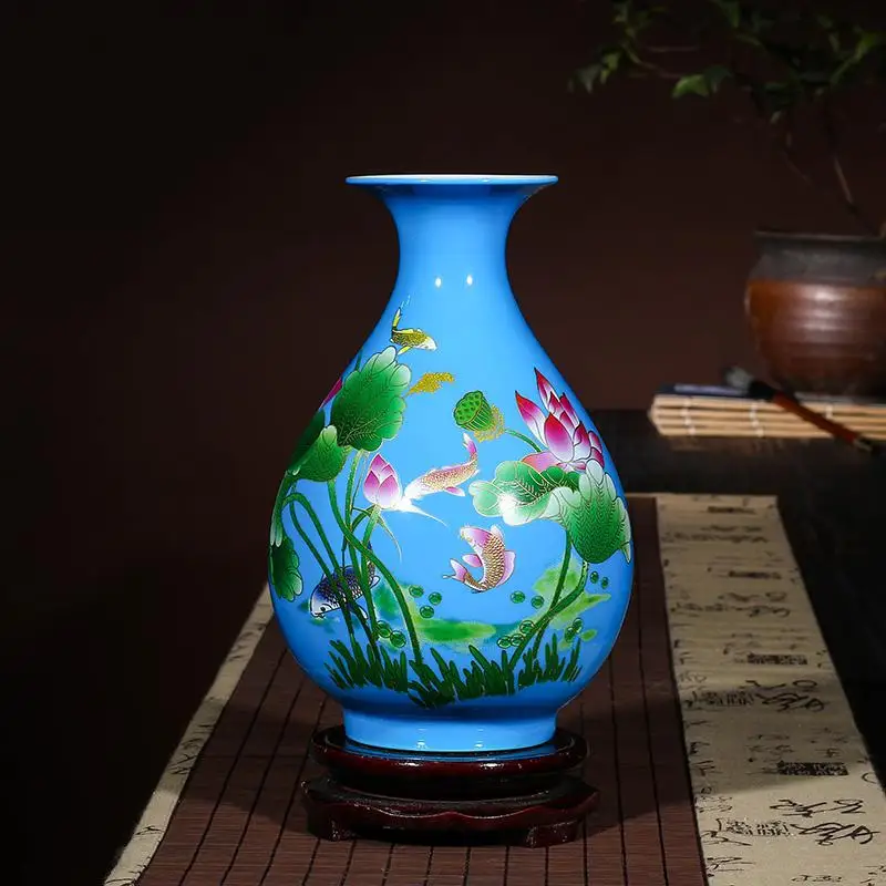 Цзиндэчжэнь керамика s Новая китайская ваза современный дом, гостиная украшение для телевизора подарки, праздник керамические вазы с орнаментом - Цвет: Светло-желтый