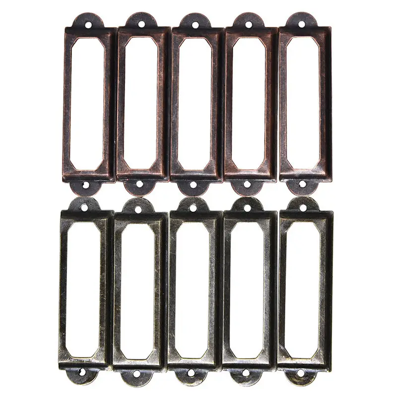 

10Pcs Antique Brass Metal Label Pull Frame Handle File Name Card Holder For Furniture Cabinet Drawer Box Case Bin