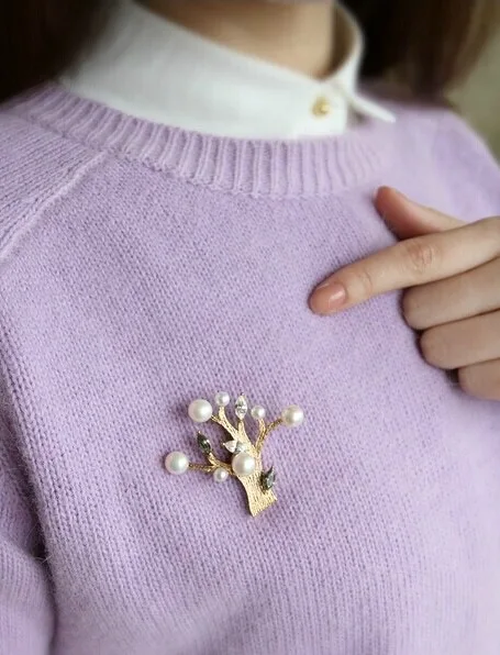 1PC Luxury Pretty Imitation Pearl Brooch Tree Charming Fashion Crystal Pearl Womens Brooch Dropshipping