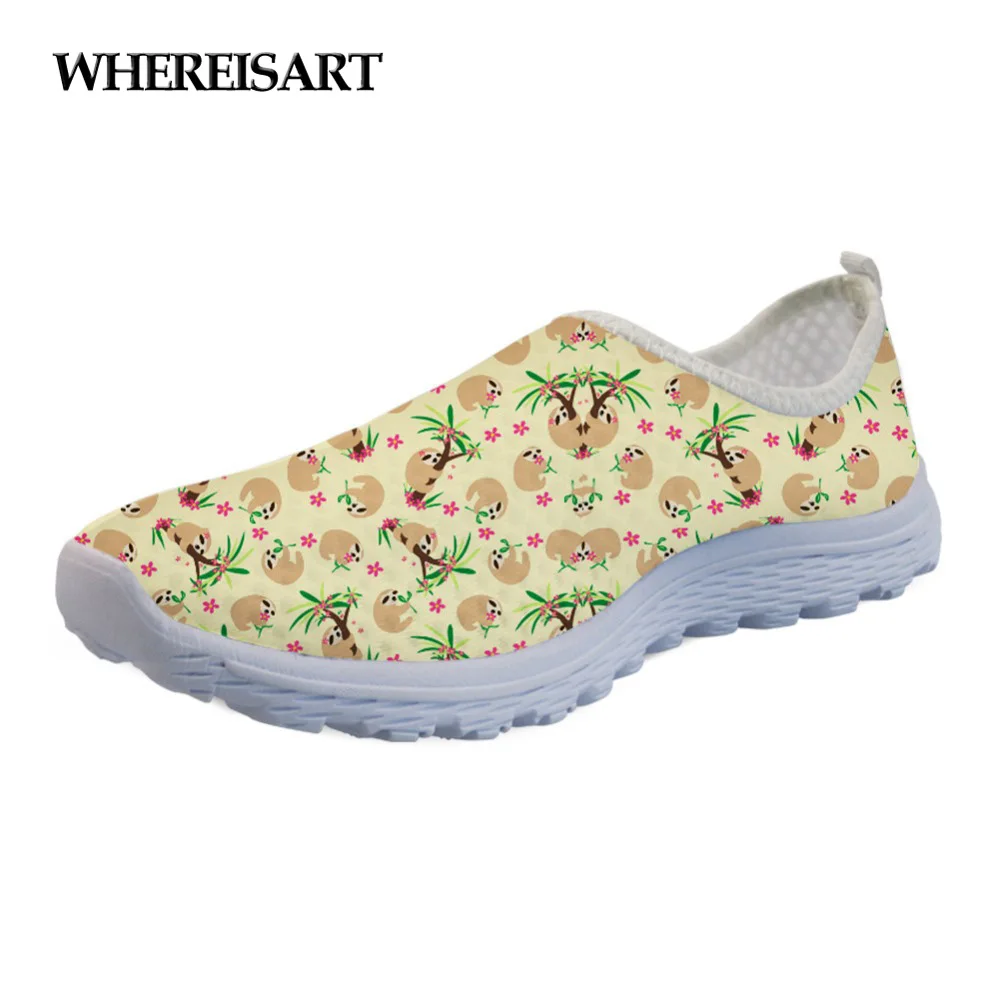 

WHEREISART Sloth Hugs Yellow Cute Flats Ladies Shoes Casual Sneakers Summer Beach Girls Slip-on Loafers Shoes Woman Spring 2019