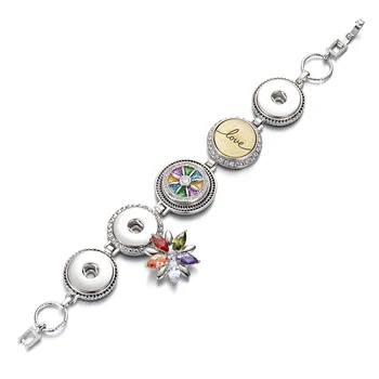 

10pcs/lot 18mm Snap Button Bracelet Bangles Crystal Button Chain Bracelet for Men Women Silver Snap Bracelet