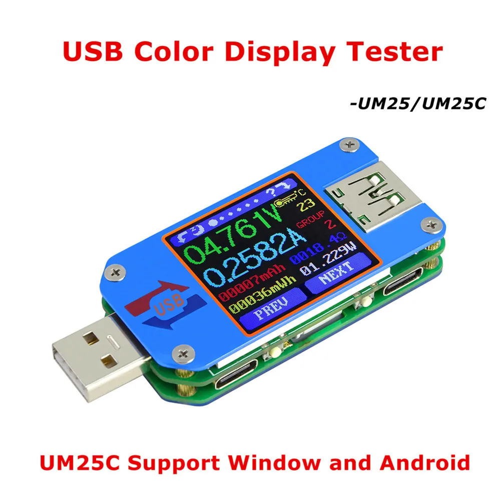

UM25C/UM25 USB 2.0 Type- C Color LCD Tester Voltage Current Meter Voltmeter Ammeter Battery Charge Measure Cable Resistance
