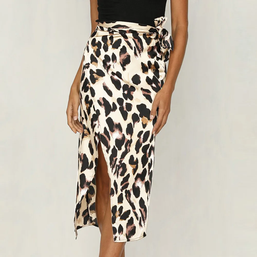 

Fashion Sexy Women Midi Skirt Leopard Printed Long Straight Skirts Split Bandage Casual Party Skirt 4 Size юбка женская faldas