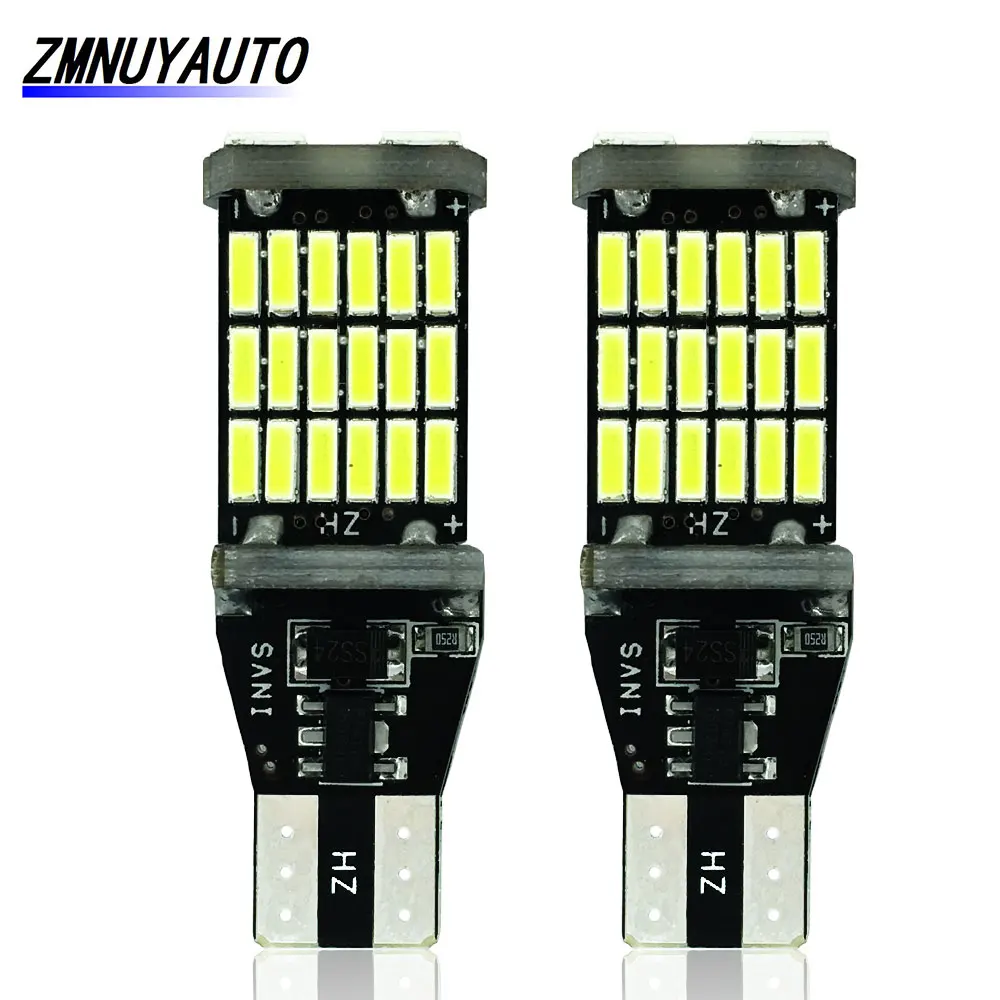 2x T15 W16W Led CANBUS Авто Обратный Стоп-сигнал 45SMD 4014 без ошибок лампы 921 912 Светодиодная лампа белый красный желтый Янтарный 12V 1000lm