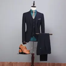 Индивидуальный заказ ретро джентльмен Мужские костюмы Жених приталенные смокинги портной мужской свадебный костюм Блейзер 3 шт.(куртка+ брюки+ жилет