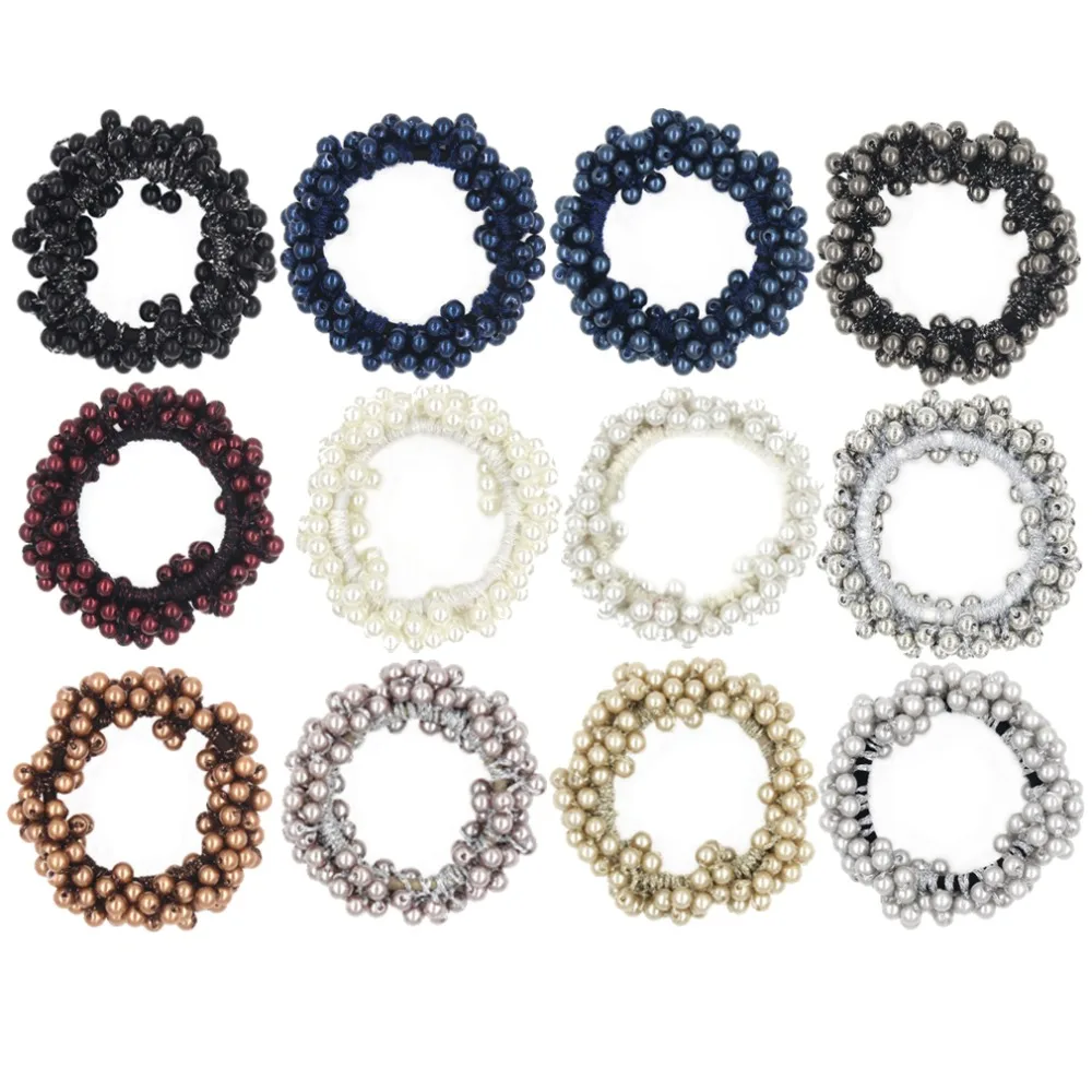 

New arrival fashion women lovely beads ring hair band girl's vintage hair tie cute gum lady's korea hair accessories headwear