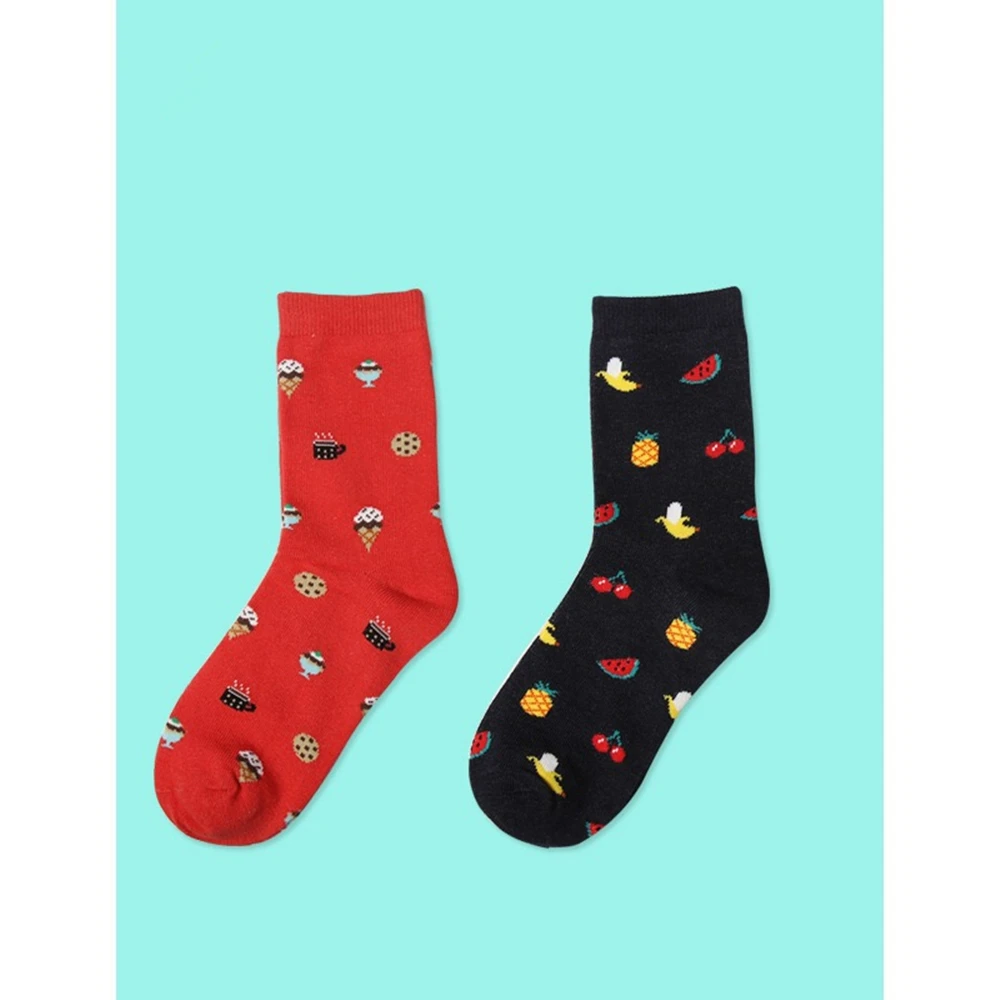 

Women's autumn winter casual cotton crew socks fruit cartoon food watermelon banana breathable socks funny happy cute tide socks