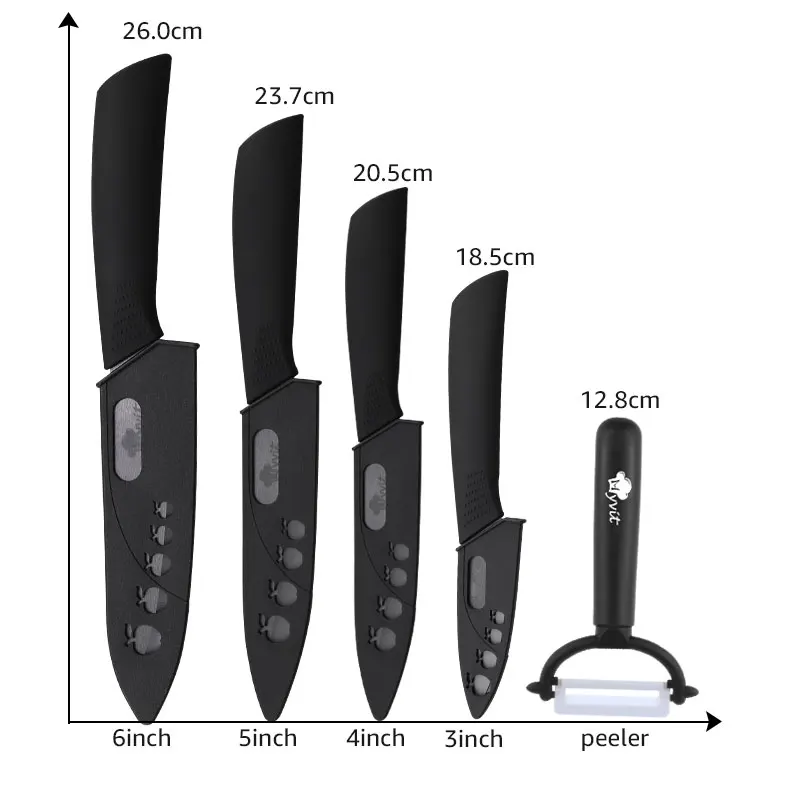 Керамический нож, набор кухонных ножей 3, 4, 5, 6 дюймов+ Овощечистка, циркониевый черный нож, фруктовый нож повара, нож Vege, инструмент для приготовления пищи