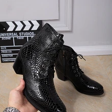 Кожи питона ковбойские сапоги Для мужчин обувь высокий каблук черный Для мужчин s ботильоны челси bota masculina на шнуровке зимняя обувь Для мужчин мотоцикл