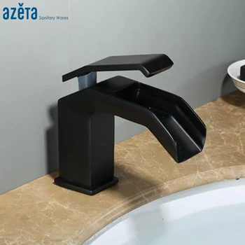 

Azeta Black Faucet Waterfall Water Tap Bathroom Single Handle Basin Faucets Brass Mixer Bathroom Water Sink Tap AT5106B