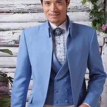 Мужские смокинги на заказ для свадьбы, официальная одежда, одежда для жениха синего цвета