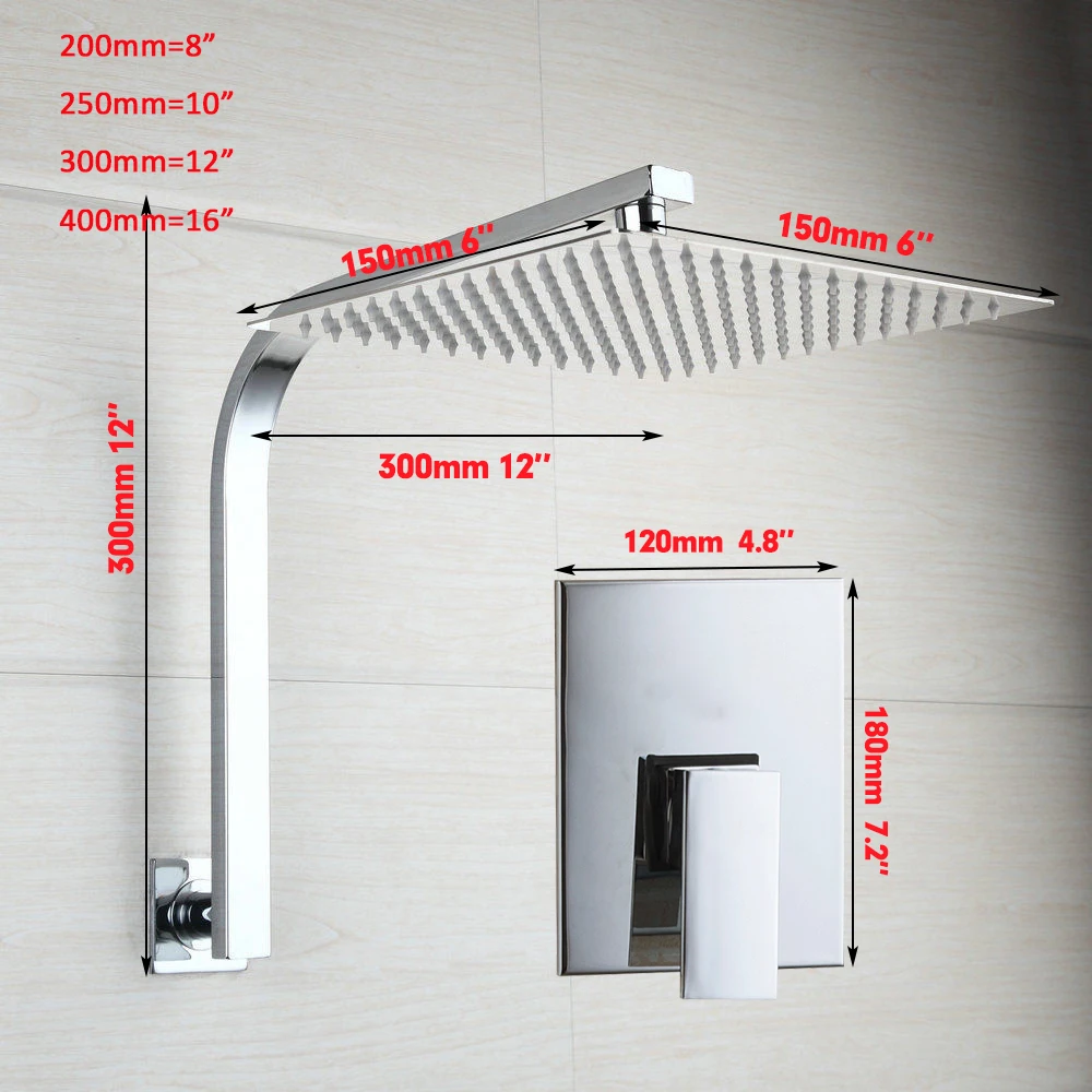 6, 8, 10, 12, 16 дюймов хромированная латунная настенная ультра тонкая квадратная насадка для душа с дождевой насадкой для ванной, ванной, душевой набор, смесители