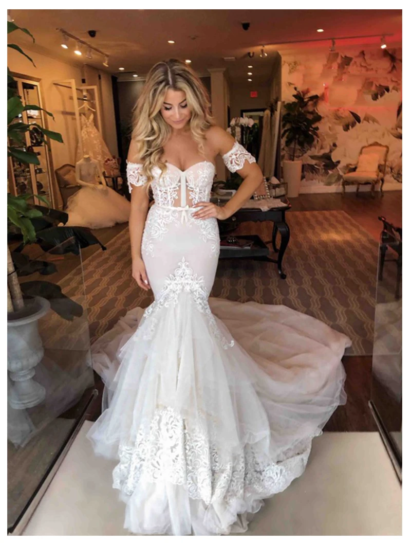 US $131.09 Sexy Mermaid Lace Wedding Dress 2020 Beach Bride Dress Off The Shoulder Informal Modest Boho Wedding Gowns Backless