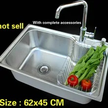 304 нержавеющая сталь, балкон, кухонная раковина, обычная, с одним слотом, 62x45 см