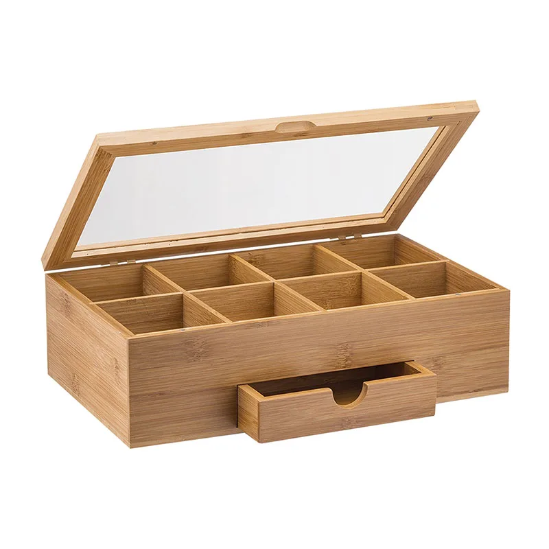 

Bamboo Wood Portable Tea Coffee Storage Box with Small Drawer SDF-SHIP
